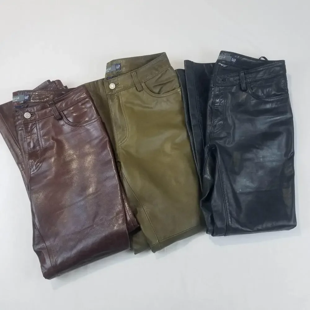 3 PC GAP Leather Boot Cut Pants Womens 28 x 29 Lined 5 Pocket Jeans Style Biker - Picture 1 of 16